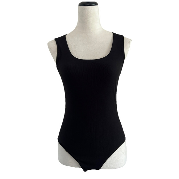 Lulus Bodysuit Womens Small Black Ribbed Jersey Knit Tank Straps High Back NWT - Picture 1 of 10